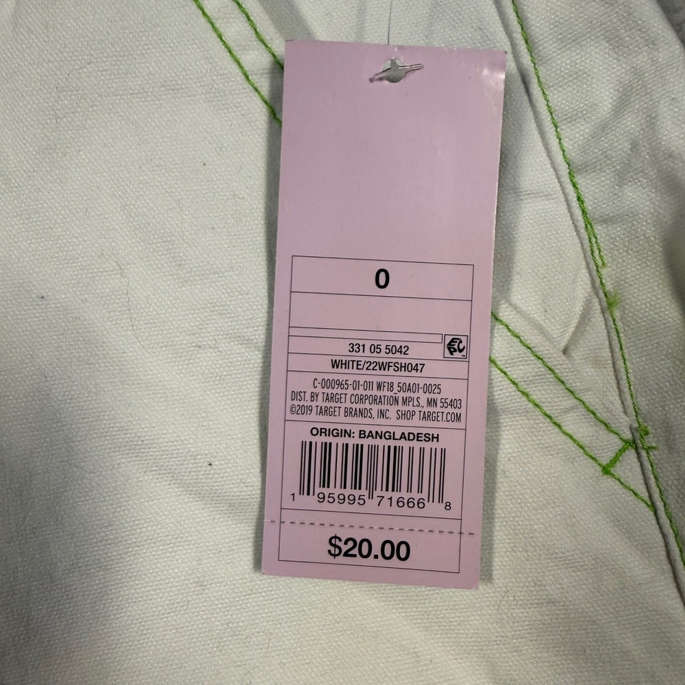 Wild Fable Canvas Workwear Shorts Womens 0 White Neon Green Contrast Stitch NWT - Picture 4 of 7